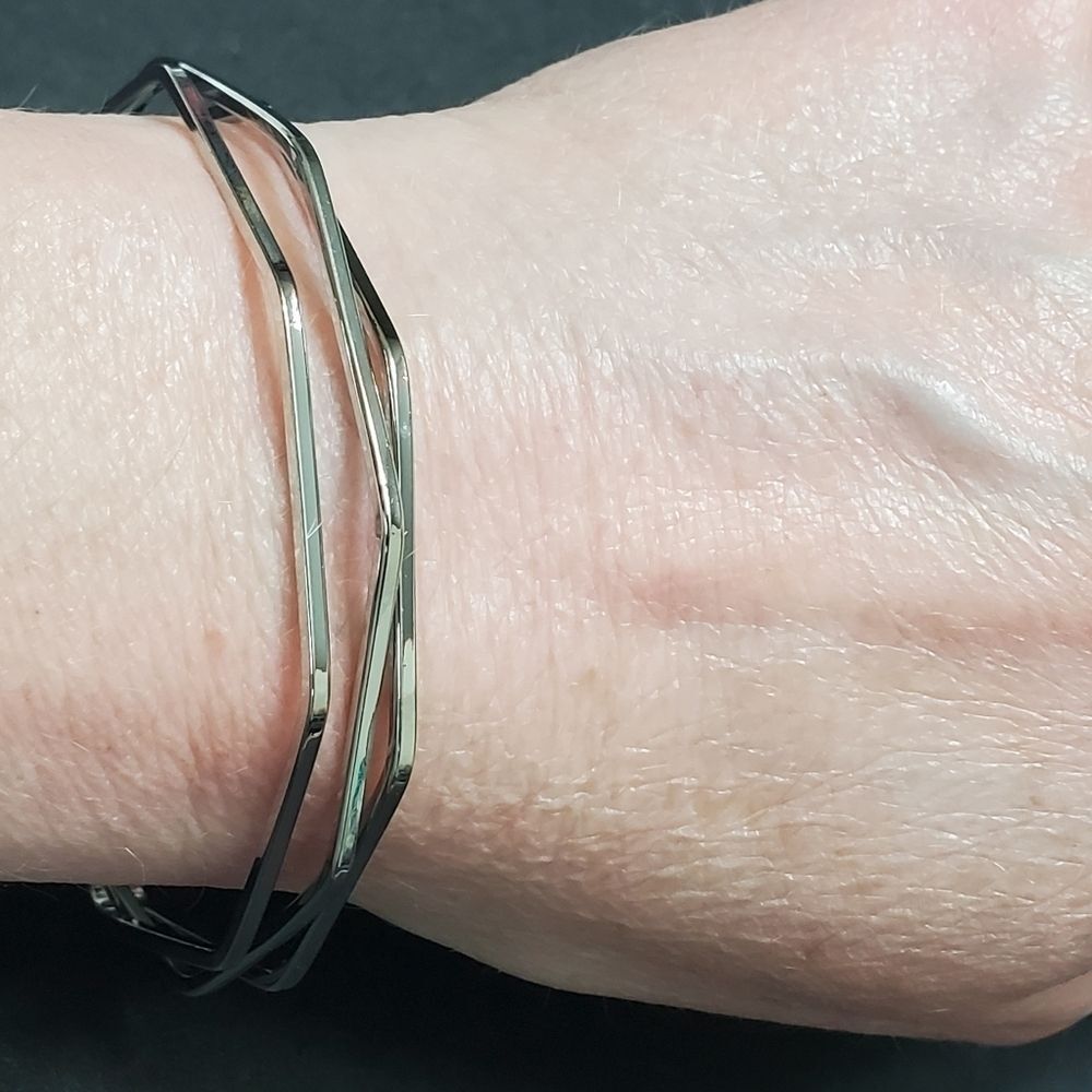 Silver Tone Angular Bangle Bracelet - image 2